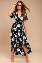 Lake Como Navy Blue Floral Print High-low Wrap Dress | Lulus