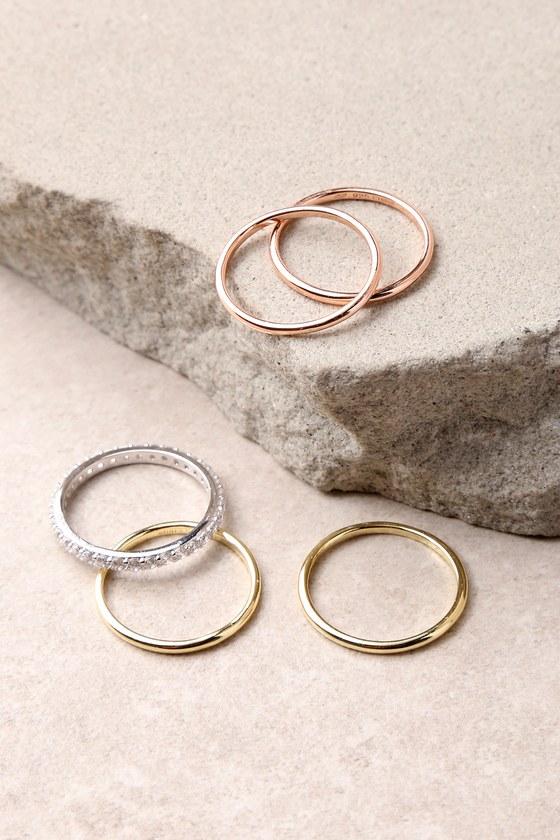 Lulus | Party Starter Multi Rhinestone Ring Set | Gold