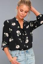 On The Spot Black Floral Print Button-up Top | Lulus
