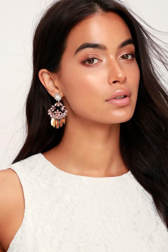 Candela Gold And Pink Rhinestone Earrings | Lulus