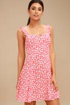 Lucy Love Fallin' For You Red And White Floral Print Skater Dress | Lulus