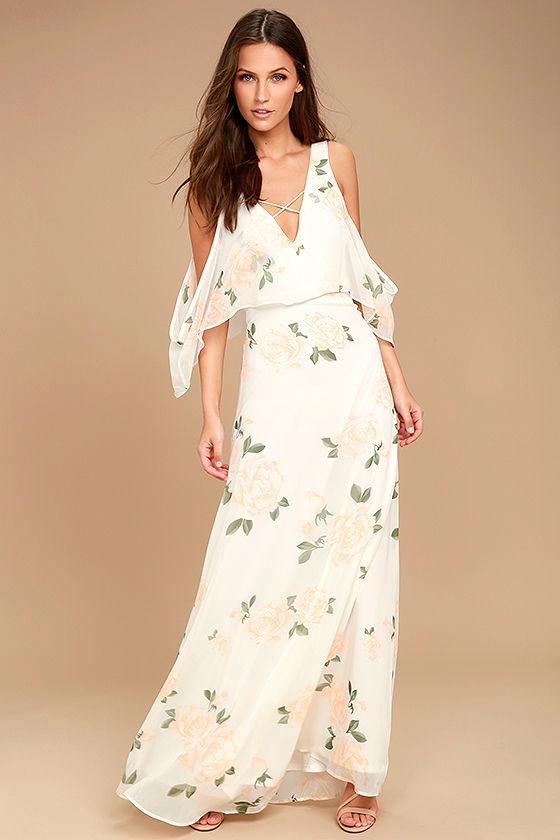 Lulus | The Very Thought Of You White Floral Print Maxi Dress | Size X-large | 100% Polyester