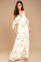 Lulus | The Very Thought Of You White Floral Print Maxi Dress | Size X-large | 100% Polyester
