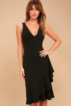 Lulus | Modern Maiden Black Asymmetrical Midi Dress | Size Large