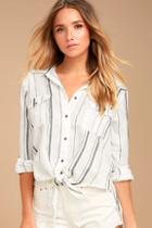 Billabong Meadow Swing Black And White Striped Button-up Top