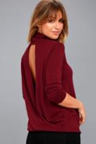 Lulus | Essential Style Burgundy Backless Mock Neck Sweater Top