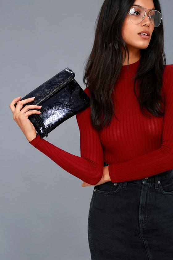 Lulus | World Tour Black Snake Print Clutch