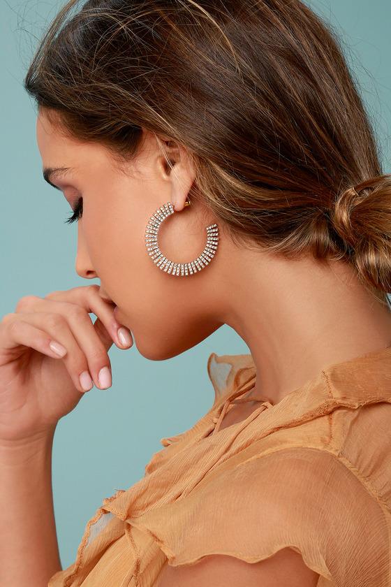 Lulus | Glamorous Life Gold Rhinestone Hoop Earrings