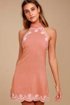 Lulus Roam On Blush Pink Embroidered Halter Dress