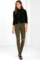 American Bazi Practice Makes Perfect Olive Green High-waisted Skinny Jeans