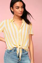 Portofino Coast Yellow Striped Button-up Tie-front Top | Lulus