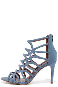 Steven By Steve Madden Tana Blue Nubuck Suede Caged Heels