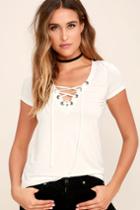 Lulus | Enjoy The Ride Ivory Lace-up Top | Size Small | White