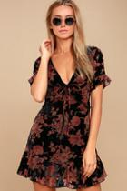 Lulus A Touch Of Magic Black Floral Print Velvet Mini Dress