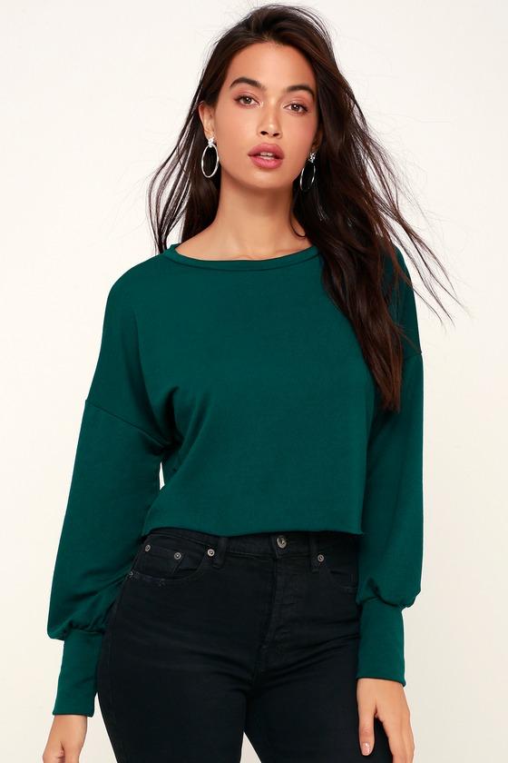 Julian Forest Green Balloon Sleeve Sweater Top | Lulus