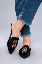 Shoe Republic La | Masie Black Satin Beaded Loafer Slides | Size 10 | Lulus