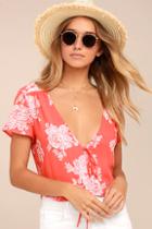 Lulus Flying High Coral Red Floral Print Crop Top