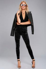Others Follow Anarchy Charcoal Grey Velvet Moto Leggings
