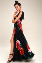 Sonic Bloom Black Floral Print Wrap Maxi Dress | Lulus