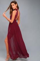 Lulus | My Beloved Burgundy Lace Maxi Dress | Size X-large | Red | 100% Polyester
