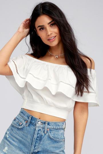 Privy, Inc. Adventure Abroad White Off-the-shoulder Crop Top | Lulus