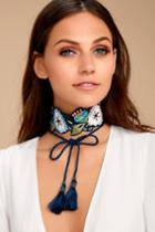 Rahi Cali | Find Your Bliss Blue Embroidered Choker Necklace | 100% Rayon | Lulus