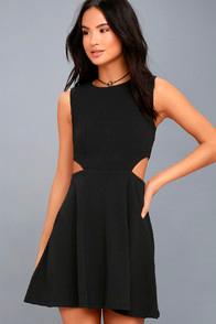 Lulus Toast To You Black Cutout Skater Dress