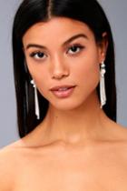 Lulus | Espyn Silver Rhinestone Tassel Earrings