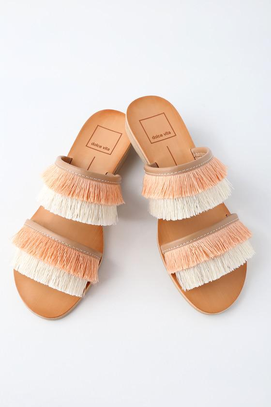 Dolce Vita Haya Natural Fringe Slide Sandal Heels | Lulus