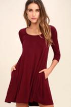 Lulus | Twirl Power Wine Red Swing Dress | Size Medium