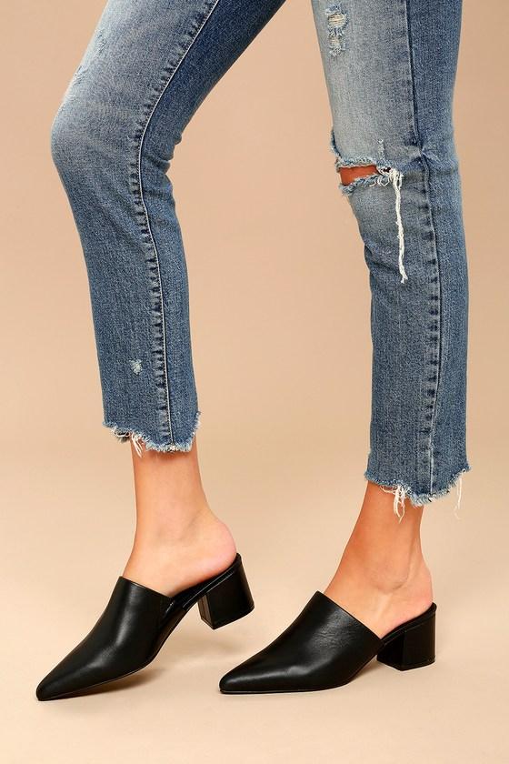 Steven Simone Black Leather Pointed Toe Mules | Lulus
