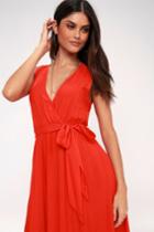 Abigail Red Surplice Maxi Wrap Day Dress | Lulus