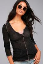 Project Social T Elodie Washed Black Mesh Long Sleeve Top