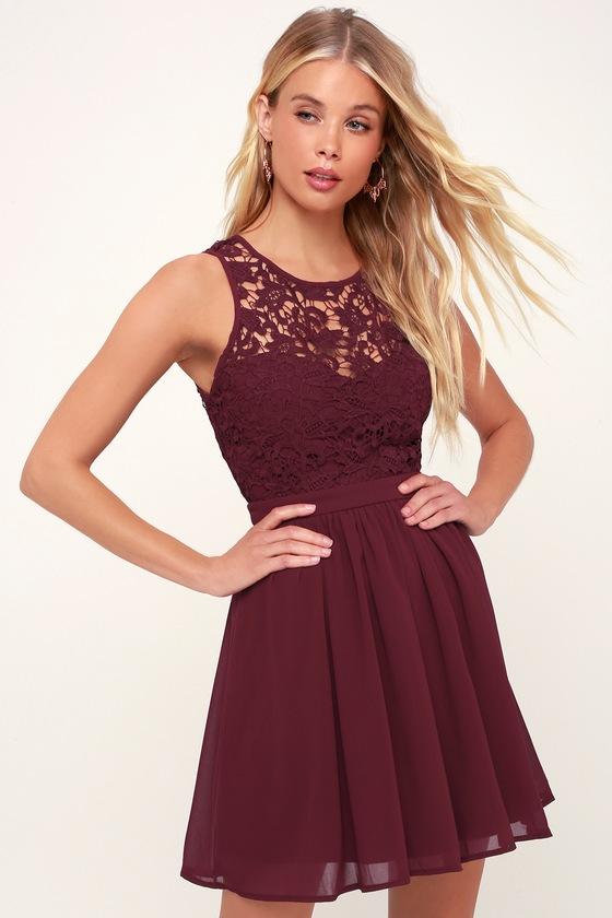 Romantic Tale Burgundy Lace Skater Dress | Lulus