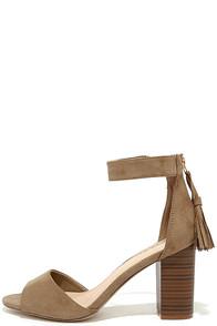 Lulus Zoey Taupe Suede Ankle Strap Heels