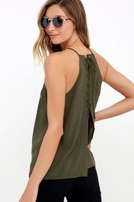 Lulus Laced Back Olive Green Lace-up Top