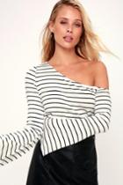 Lulus Basics Travers Black And White Striped Off-the-shoulder Bell Sleeve Top | Lulus