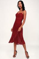 4si3nna Gypsy Rose Wine Red Lace Midi Dress | Lulus