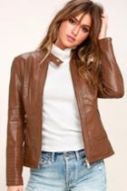 Coalition La | New Bae Brown Vegan Leather Moto Jacket | Size Large | 100% Polyester | Vegan Friendly | Lulus