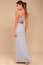 Lulus | Story Of A Starry Night Grey Backless Lace Maxi Dress | Size X-large | 100% Polyester