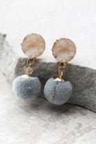 Lulus Causing A Commotion Gold And Grey Pompom Earrings