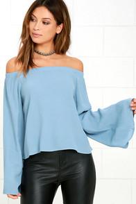 Lulus Gentle Stream Light Blue Off-the-shoulder Top
