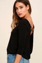 Lulus In A Day Black Backless Long Sleeve Top