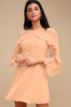 Long Time Love Peach Long Sleeve Skater Dress | Lulus