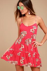 Lulus Posy Promenade Red Floral Print Lace-up Dress