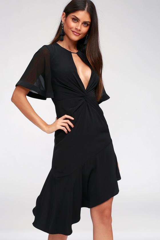 Keepsake No Love Black Knotted Midi Dress | Lulus