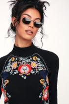 Free People Disco Rose Black Embroidered Long Sleeve Top | Lulus