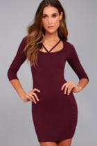Lulus | Sight To See Burgundy Bodycon Dress | Size Large | Purple