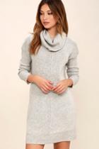 Lulus | Tea Reader Light Grey Sweater Dress | Size Large