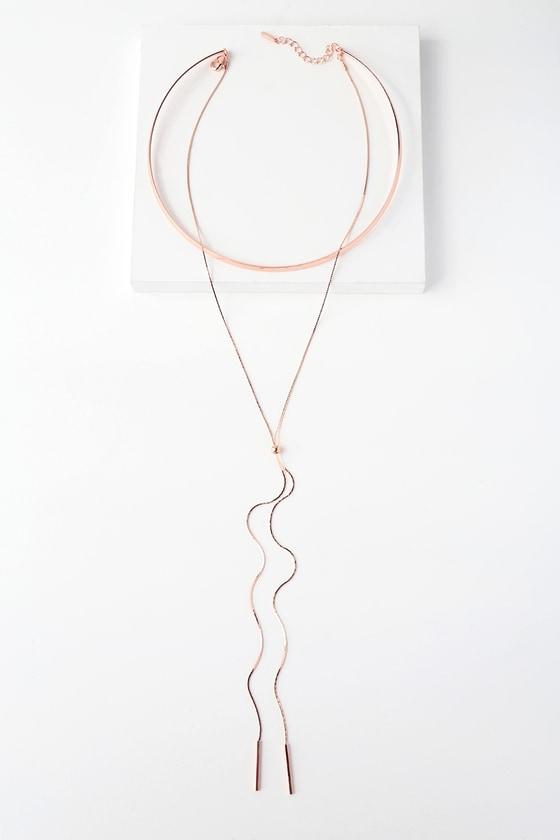 Modern Minimalist Rose Gold Layered Collar Necklace | Lulus
